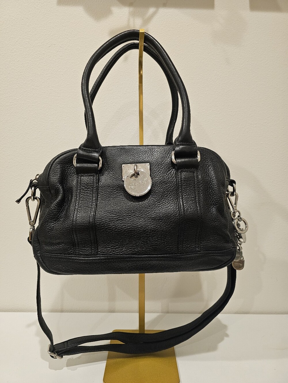 EUV Black Leather Satchel Handbag - Calvin Klein